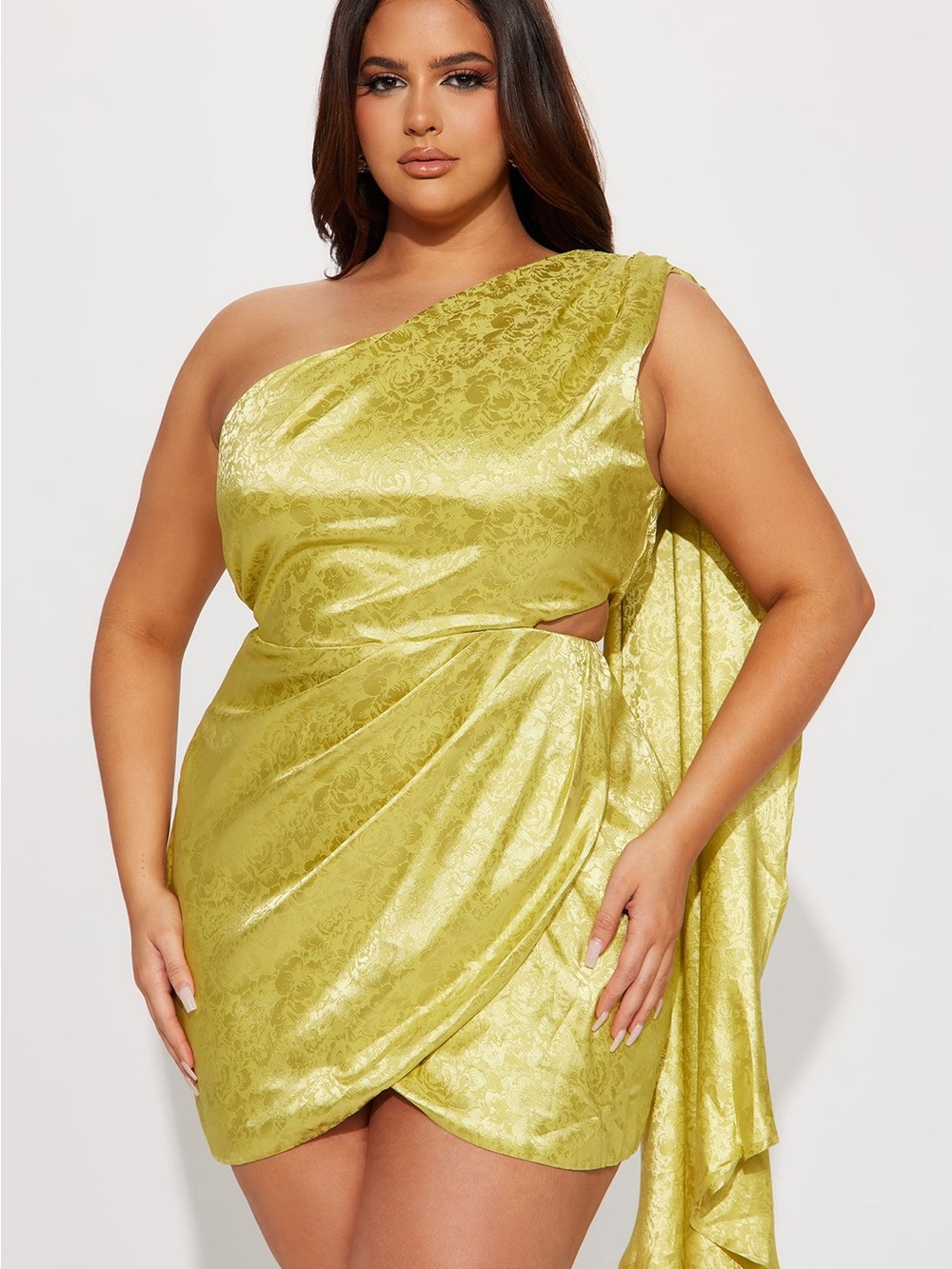 One-Shoulder Drape Mini Dress in Chartreuse fashion nova size Xl graduation prom